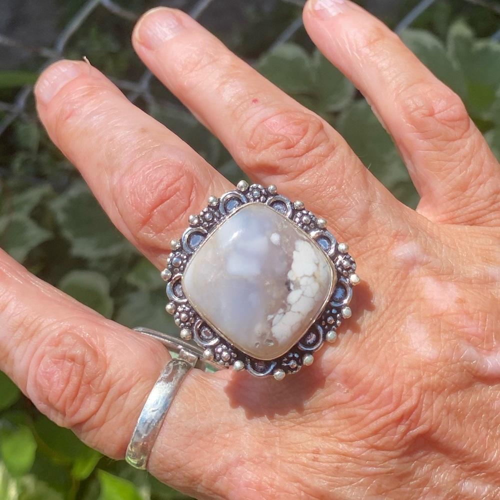 Genuine Natural Opal Handcrafted Sterling Silver Size 8 1/2 - Picture 3 of 7